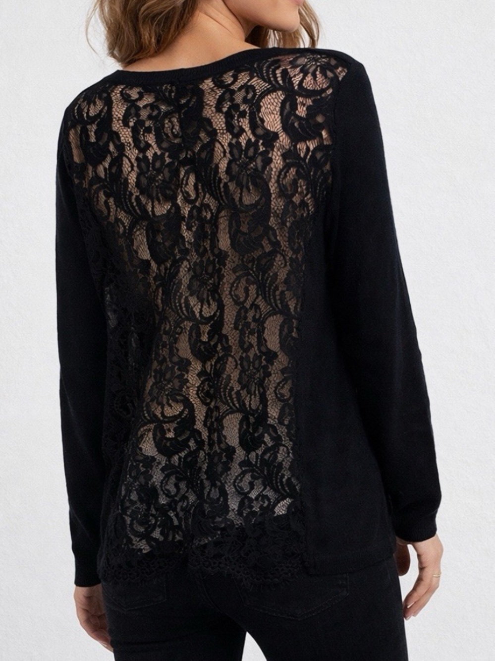 CAbi Black Lace-Back Knit Top